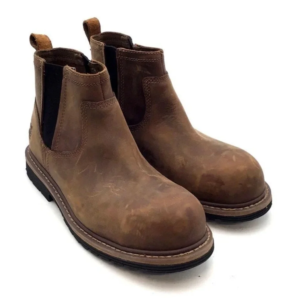Timberland PRO Millworks Brown Leather Composite Toe Chelsea Work Boots Men 9